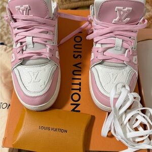 Louis Vuitton Pink and White High-Top Sneakers